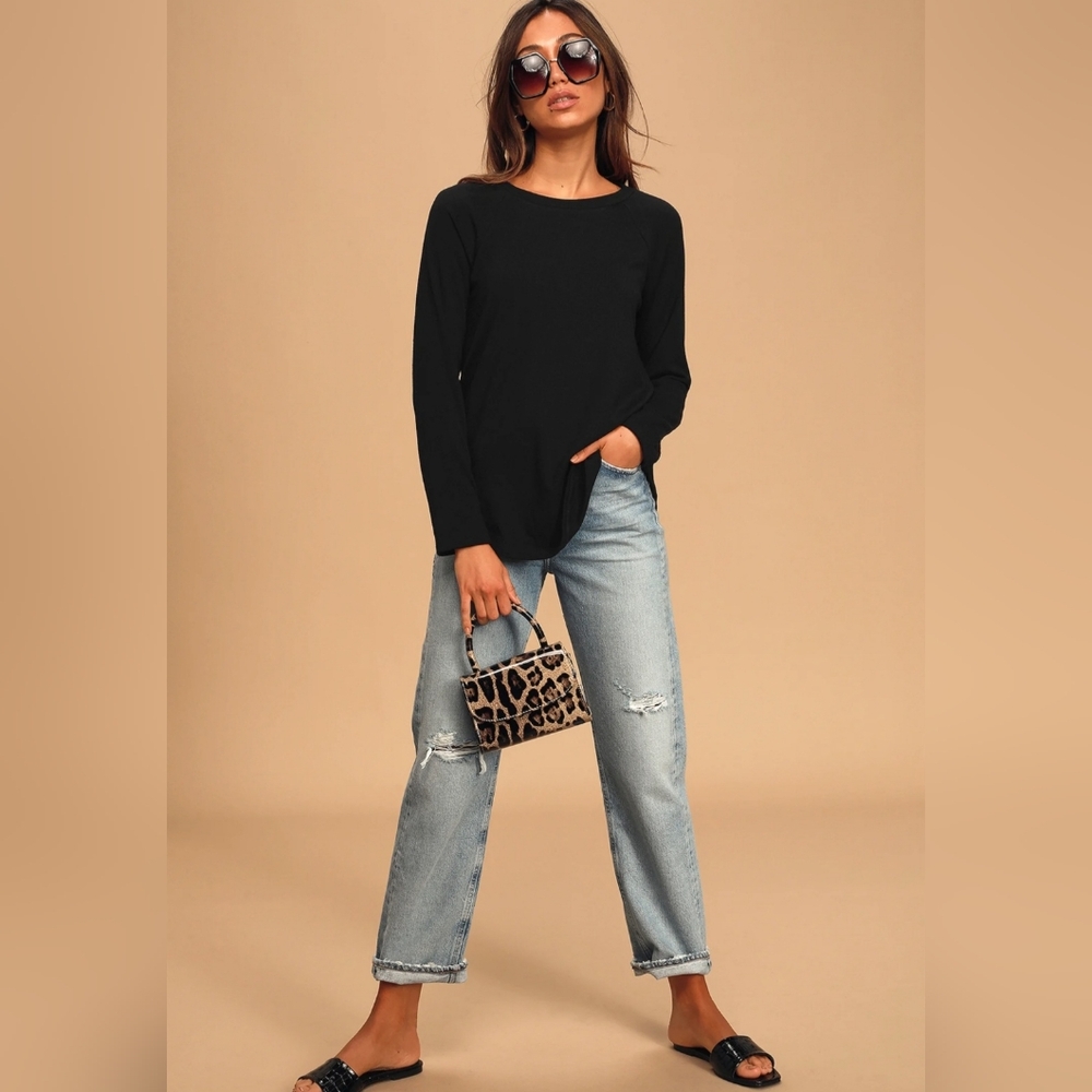 Lulus Black Oversized  Long Sleeve Women's Top